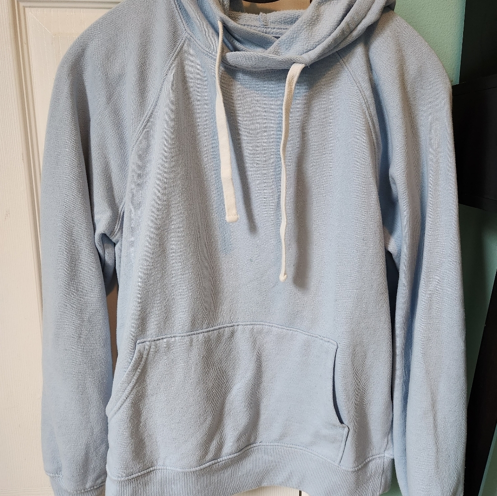Baby blue hoodie.